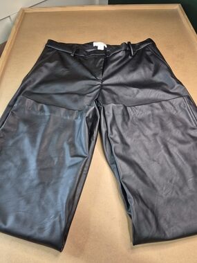 H&M Black Faux Leather Straight-Leg Pants
